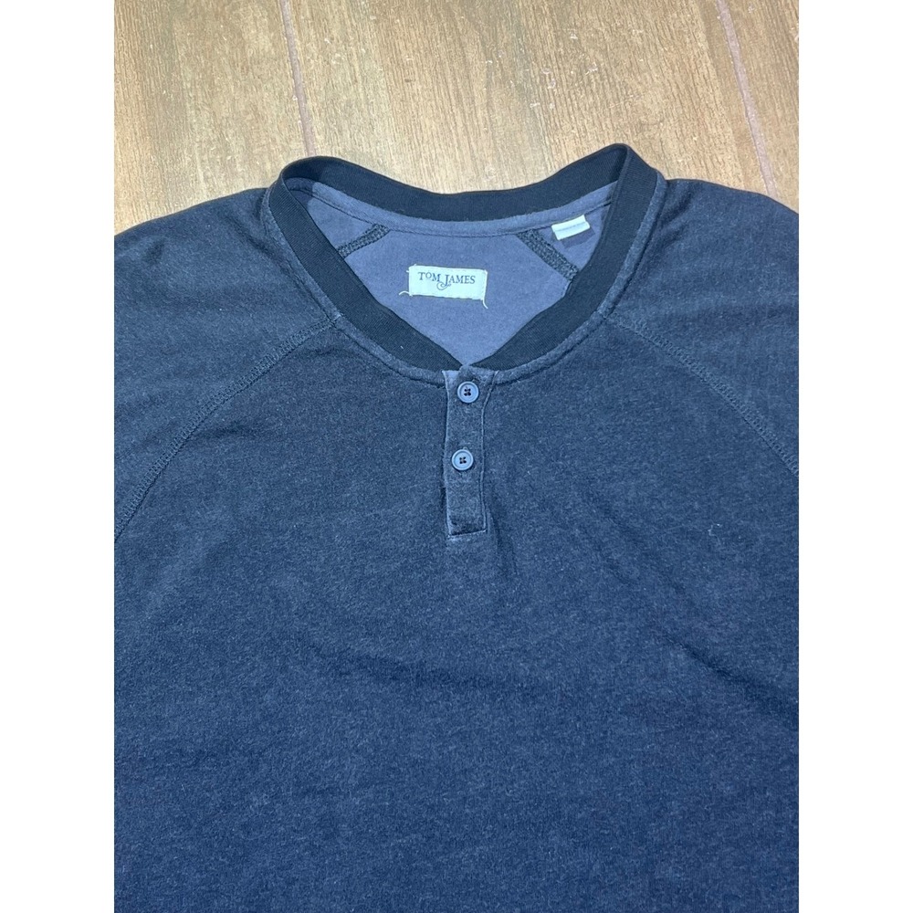 Tom James Mens Charcoal Gray 100% Cotton Long Sleeve Henley Shirt XXL Raglan